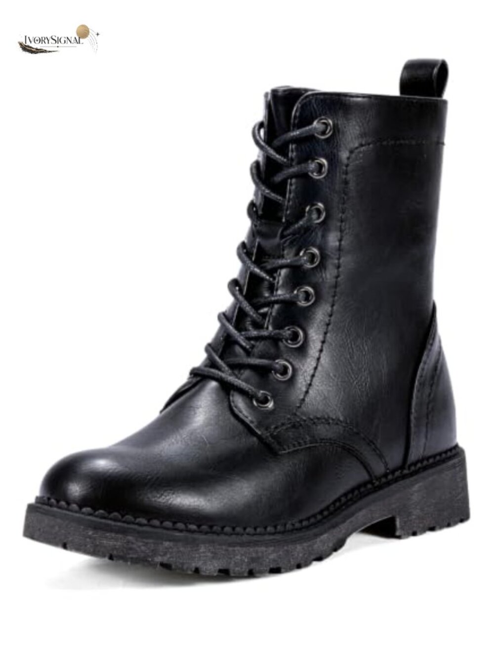 Lace Up Combat Ankle Boots Low Heel Moto Booties Faux Leather